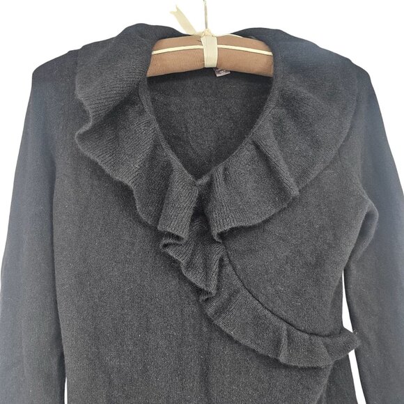 Charter Club 2 Ply Cashmere Sweater M Black Ruffle Collar Soft Elegant Luxury - Picture 3 of 8